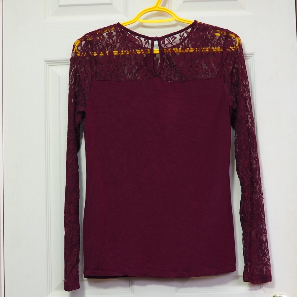 Lace Long Sleeve Top - Burgundy